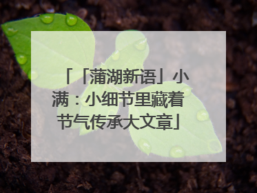 「蒲湖新语」小满：小细节里藏着节气传承大文章