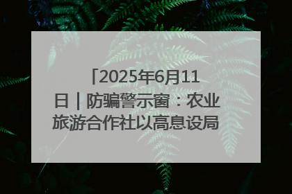 2025年6月11日｜防骗警示窗：农业旅游合作社以高息设局，集资380万
